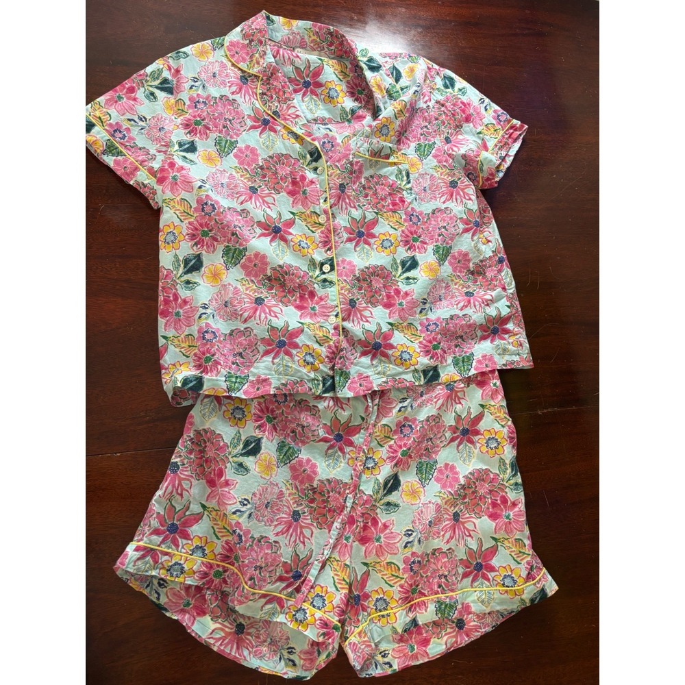 Mahogany Womens Pajama Shorts Set M/L Floral Cotton Short Sleeve Summer Travel
